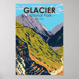 Glacier National Park Auf dem Weg zur Sun Road Poster