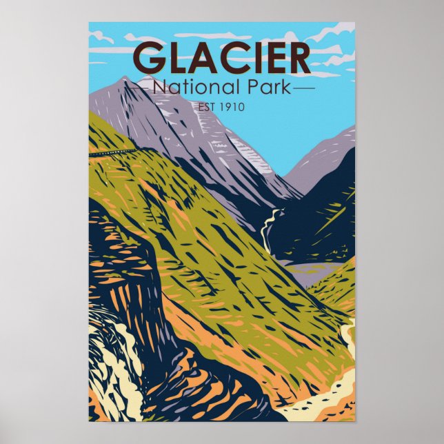 Glacier National Park Auf dem Weg zur Sun Road Poster (Vorne)