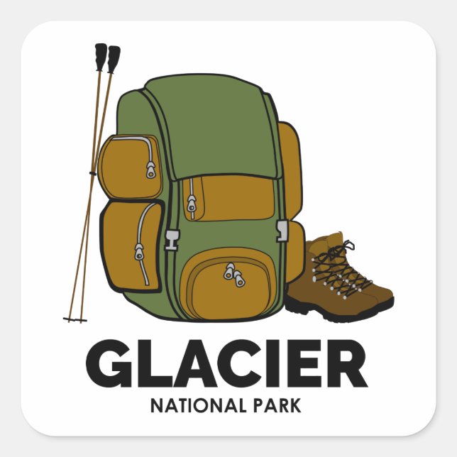 Glacier National Park Backpack Quadratischer Aufkleber (Vorderseite)