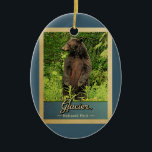 Glacier National Park Bear Vintage Reise Keramik Ornament<br><div class="desc">Vintage Reise-Ornament Glacier Nationalpark Bild mit einem schwarzen Bär stehend auf seinen Hinterbeinen,  Blick in den grünen Wald.</div>