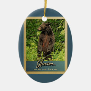 Glacier National Park Bear Vintage Reise Keramik Ornament