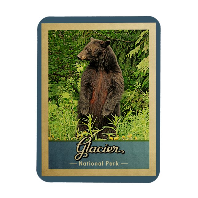 Glacier National Park Bear Vintage Reise Magnet (Vertikal)