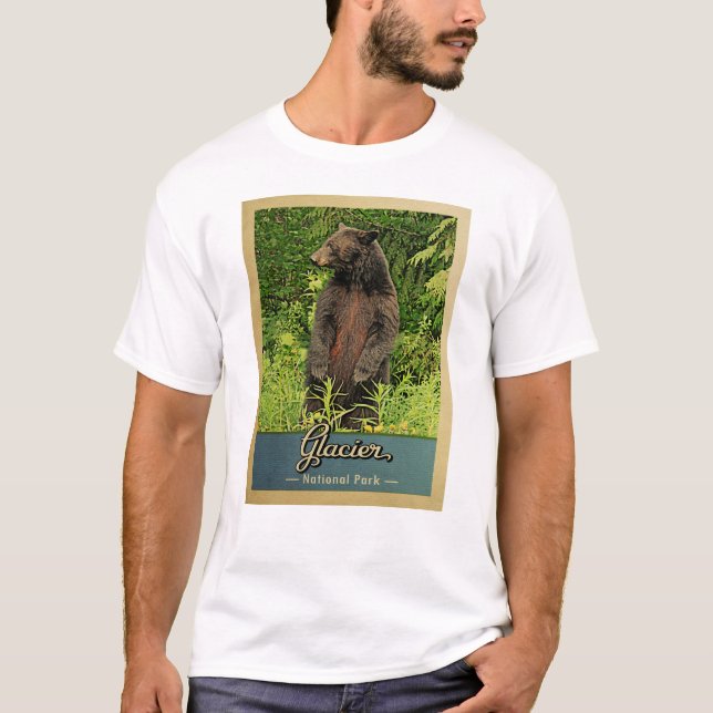 Glacier National Park Bear Vintage Reise T-Shirt (Vorderseite)