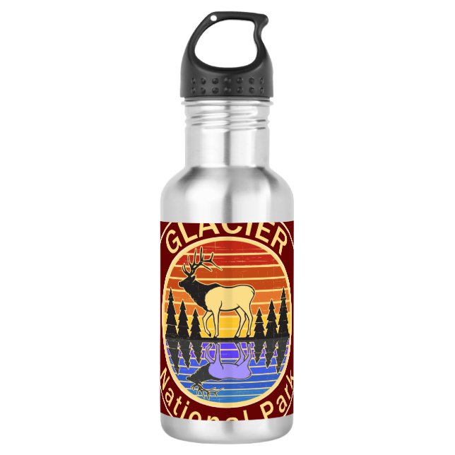 Glacier National Park Elch Edelstahlflasche (Vorderseite)