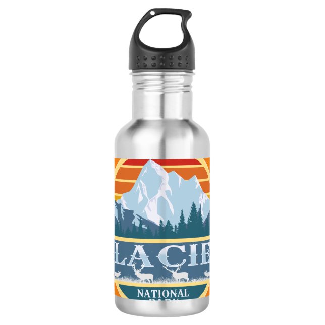 Glacier National Park Elch Edelstahlflasche (Vorderseite)
