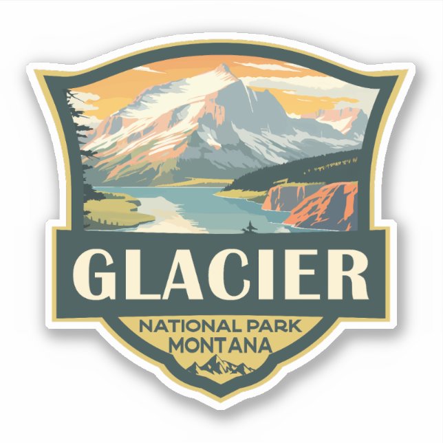 Glacier National Park Illustration Reisen Vintag Aufkleber (Vorderseite)