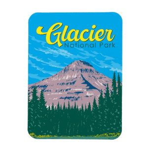 Glacier National Park Illustration Reisen Vintag Magnet