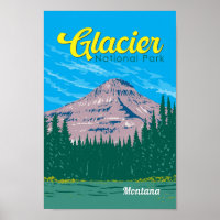 Glacier National Park Illustration Reisen Vintag