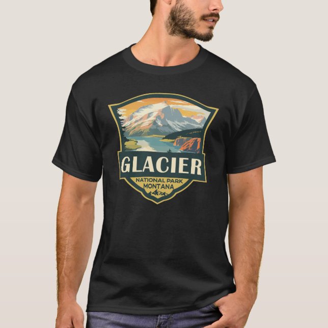 Glacier National Park Illustration Reisen Vintag T-Shirt (Vorderseite)