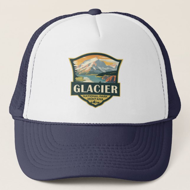 Glacier National Park Illustration Reisen Vintag Truckerkappe (Vorderseite)
