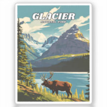 Glacier National Park Illustration Retro Decorativ