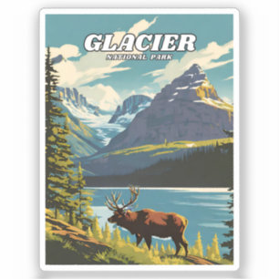 Glacier National Park Illustration Retro Decorativ Aufkleber