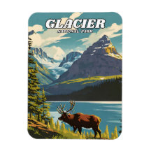 Glacier National Park Illustration Retro Decorativ
