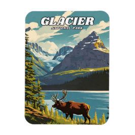 Glacier National Park Illustration Retro Decorativ Magnet