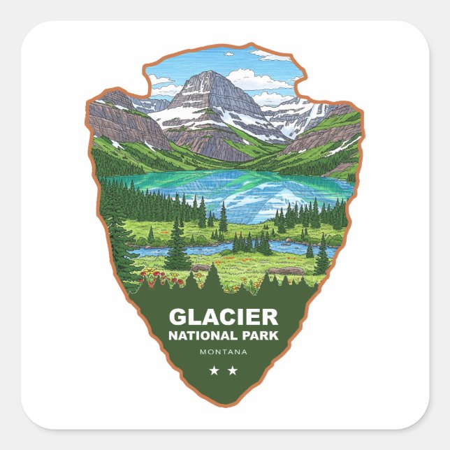 Glacier National Park Montana Arrowhead Quadratischer Aufkleber (Vorderseite)