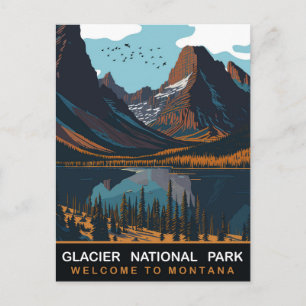Glacier National Park, MT, Vintage Reise Postkarte