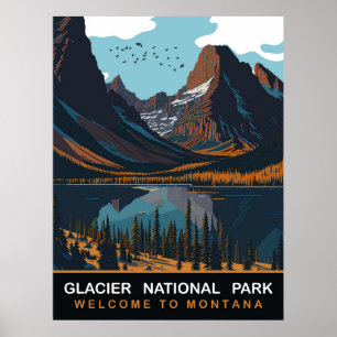 Glacier National Park, MT, Vintage Travel Poster