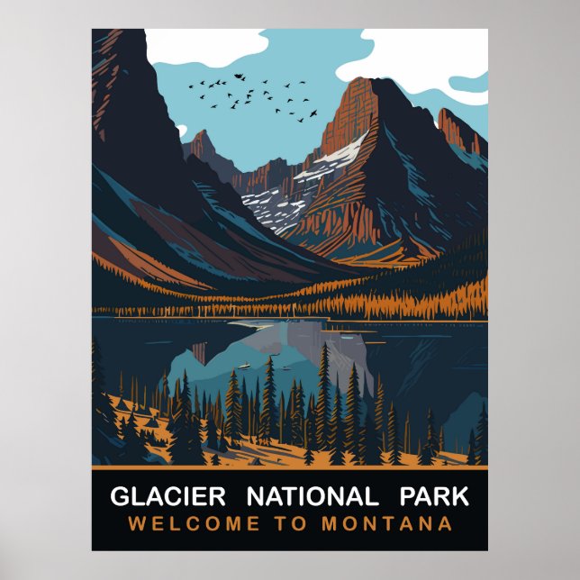Glacier National Park, MT, Vintage Travel Poster (Vorne)