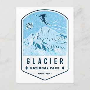 Glacier National Park Ski Abzeichen Postkarte