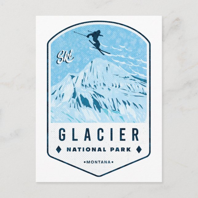 Glacier National Park Ski Abzeichen Postkarte (Vorderseite)