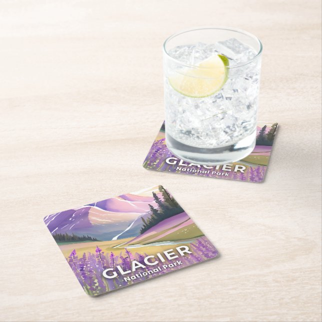 Glacier National Park | Spring Lavender Watercolor Rechteckiger Pappuntersetzer (Vor Ort)