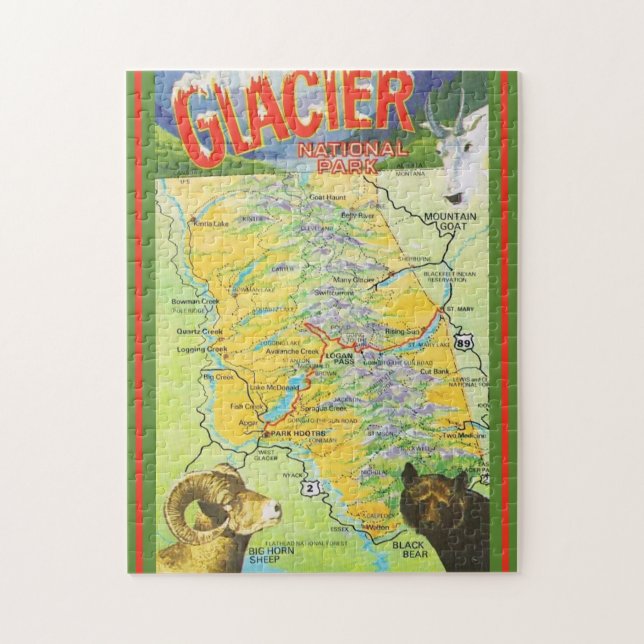 Glacier National Park Vintage Karte Puzzle (Vertikal)