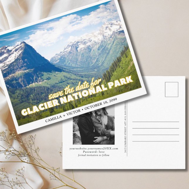 Glacier National Park Wedding Save the Date Postkarte (Glacier National Park Wedding Save the Date Postcard)