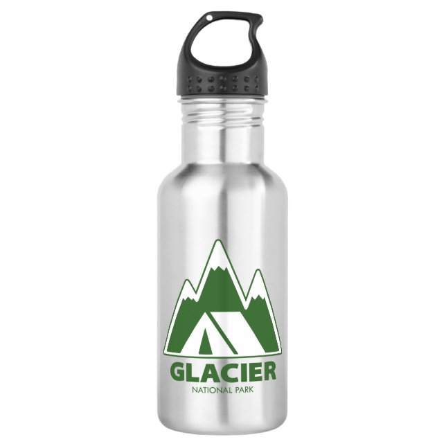 Glacier-Nationalpark-Berge-Camping Edelstahlflasche (Vorderseite)