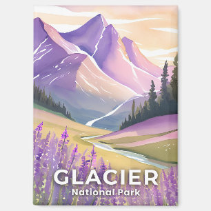 Glacier-Nationalpark   Frühlings-Lavendel-Aquarell Magnet