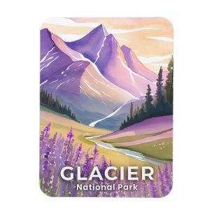 Glacier-Nationalpark   Frühlings-Lavendel-Aquarell Magnet