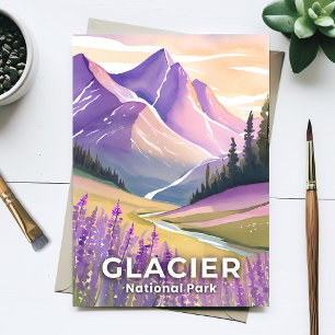 Glacier-Nationalpark   Frühlings-Lavendel-Aquarell Postkarte