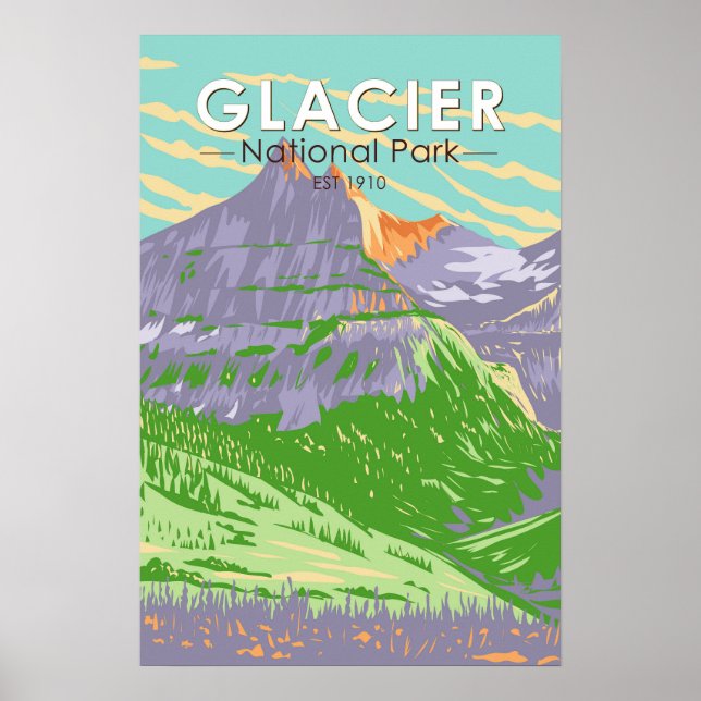 Glacier Nationalpark im Frühjahr Montana Vintag Poster (Vorne)