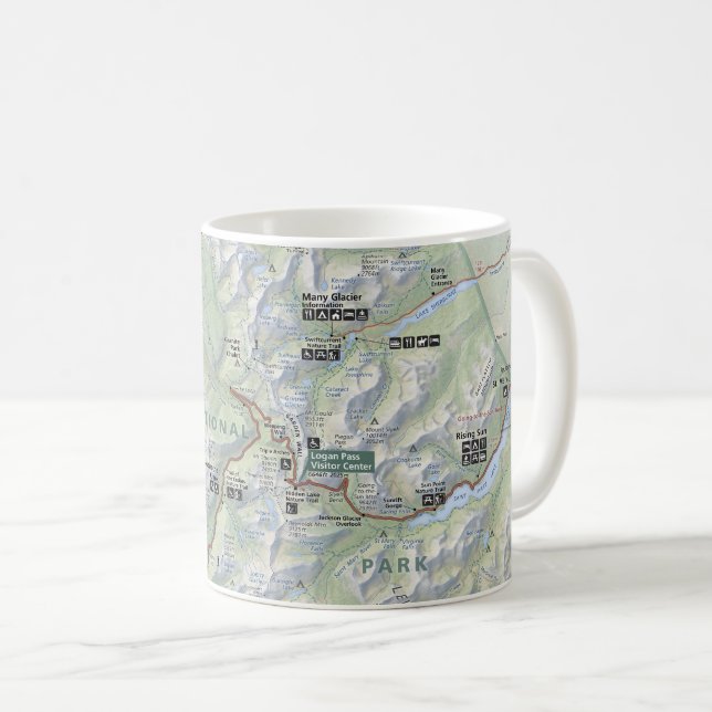 Glacier-Nationalpark-Karten-Tasse Kaffeetasse (VorderseiteRechts)