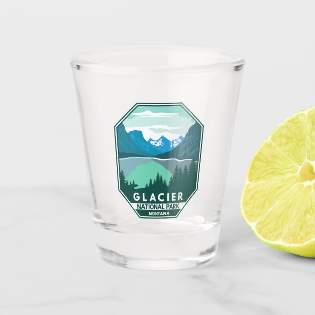 Glacier Nationalpark Montana Retro Emblem Schnapsglas (Vorderseite)