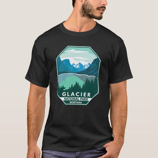 Glacier Nationalpark Montana Retro Emblem T-Shirt (Vorderseite)