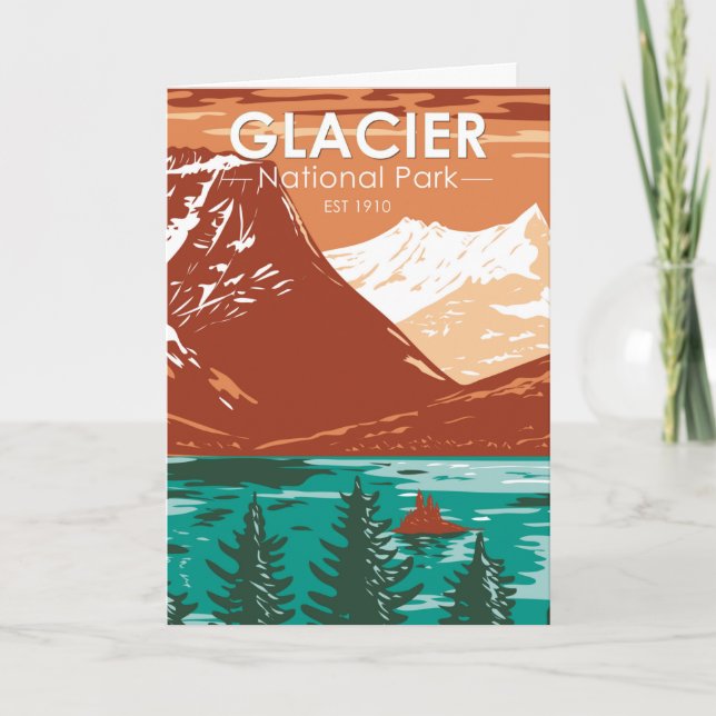 Glacier Nationalpark Montana Vintag Karte (Vorderseite)