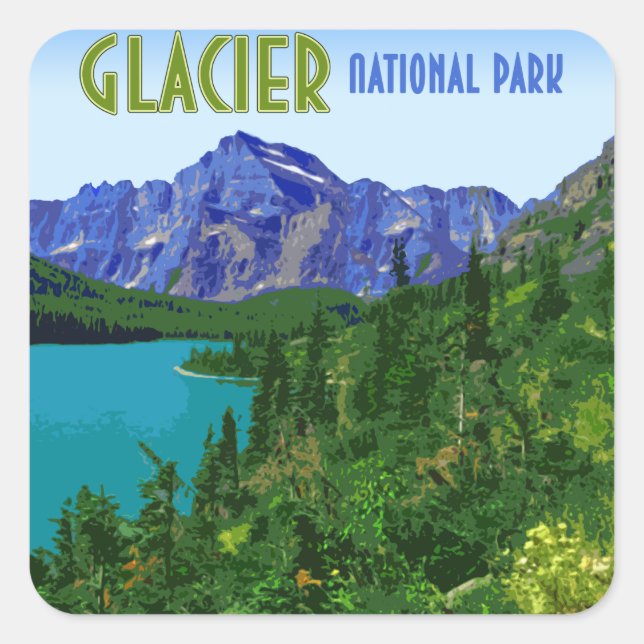 Glacier Nationalpark Montana Vintag Quadratischer Aufkleber (Vorderseite)