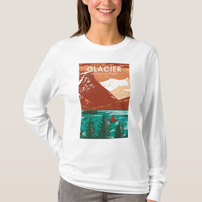 Glacier Nationalpark Montana Vintag T-Shirt (Vorderseite)