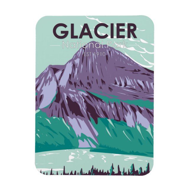 Glacier Nationalpark Montana Vintager See Magnet (Vertikal)