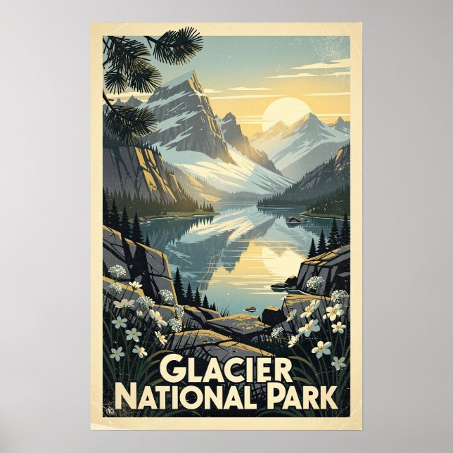 Glacier-Nationalpark Retro Poster (Vorne)