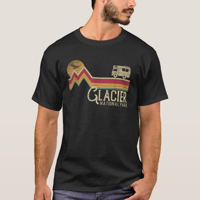 Glacier Nationalpark Retro Style Berg Vintag T-Shirt (Vorderseite)