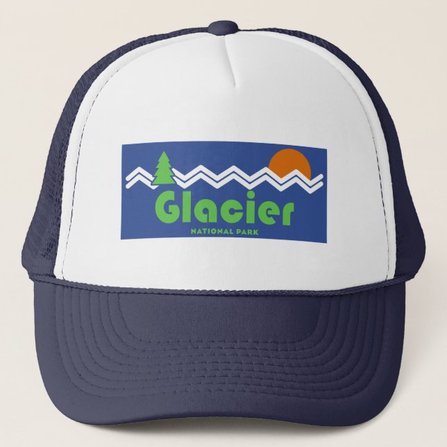 Glacier Nationalpark Retro Truckerkappe (Vorderseite)