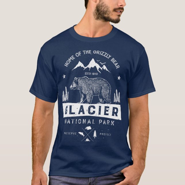 Glacier Nationalpark Vintag Montana Bear Men T-Shirt (Vorderseite)