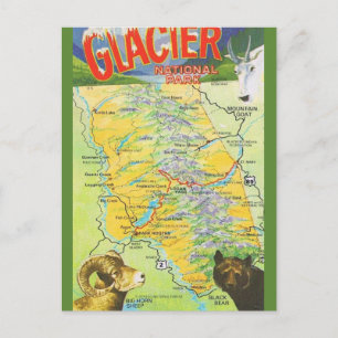 Glacier-Nationalpark Vintage-Karte Postkarte
