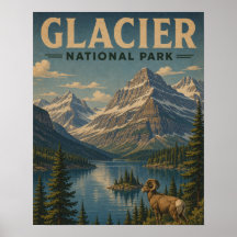 Glacier-Nationalpark Vintage WPA Style Berg L