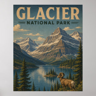 Glacier-Nationalpark Vintage WPA Style Berg L Poster