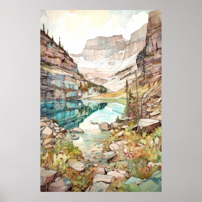 Glacier Nationalpark Watercolor Poster (Vorne)