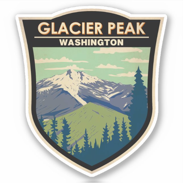 Glacier Peak Washington Travel Art Vintag Aufkleber (Vorderseite)