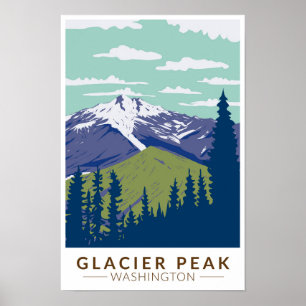 Glacier Peak Washington Travel Art Vintag Poster