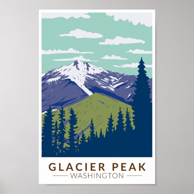 Glacier Peak Washington Travel Art Vintag Poster (Vorne)